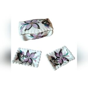 Floral Ceramic Trinket Box and Dishes Set.
